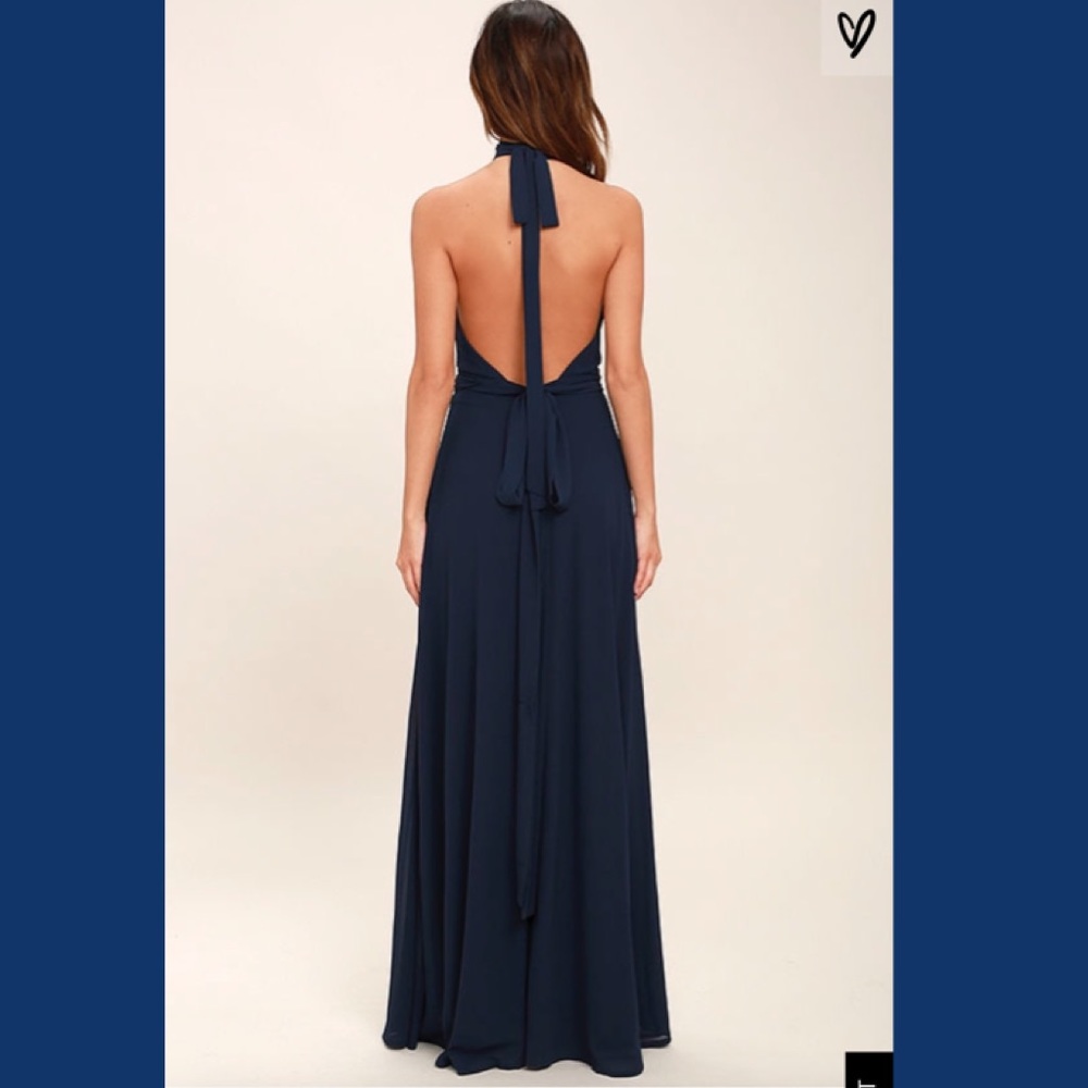 Lulus First Comes Love Halter Top Navy Blue Gown - Picture 3 of 8